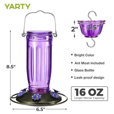 Show full view: Yarty 16-oz Glass Hummingbird Feeder with Ant Moat, Purple slide 2 of 10