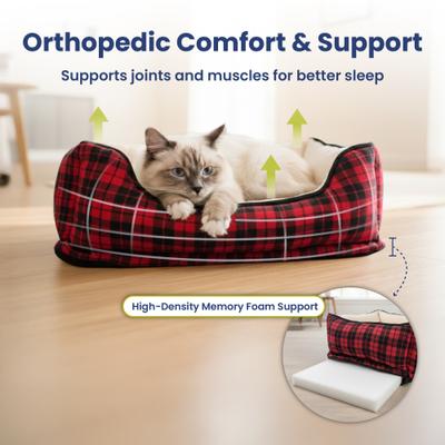 Show full view: PawsPik Cozy Fleece & Plush Cat & Dog Orthopedic Bolster Bed, Red Flannel slide 5 of 10
