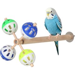 Halinfer Cage Mount Stand Perch Exercise Bird Toy with Rotating Spinning Balls & Bells, Small