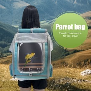 Halinfer Portable Front Zipper Opening Travel Cage Bird Carrier Backpack with Standing Perches & Metal Tray, 15 x 11 x 16-in, Green