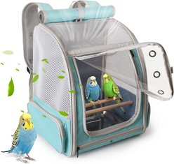 Halinfer Portable Front Zipper Opening Travel Cage Bird Carrier Backpack with Standing Perches & Metal Tray, 15 x 11 x 16-in, Green