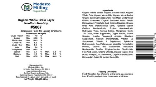 Show full view: Modesto Milling Organic 17% Protein Whole Grain Layer Chicken Feed, 25-lb bag slide 3 of 7