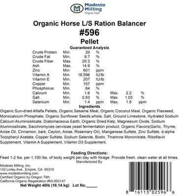 Show full view: Modesto Milling Organic L/S Ration Balancer Low Sugar & Low Starch Horse Feed, 40-lb bag slide 4 of 6