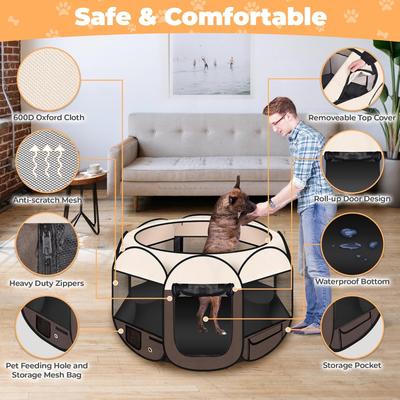 Show full view: HOMAGICO Dog Playpen, Brown, 36-in slide 5 of 9