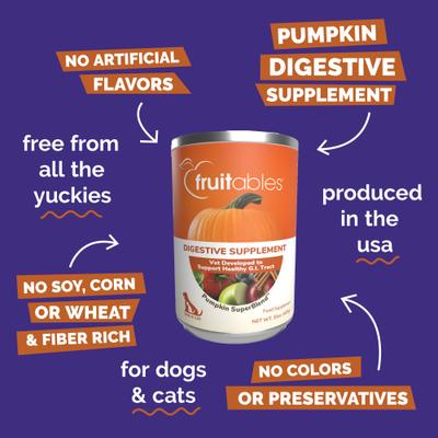 Show full view: Fruitables Pumpkin SuperBlend Digestive Dog & Cat Supplement, 15-oz, case of 12 slide 7 of 11