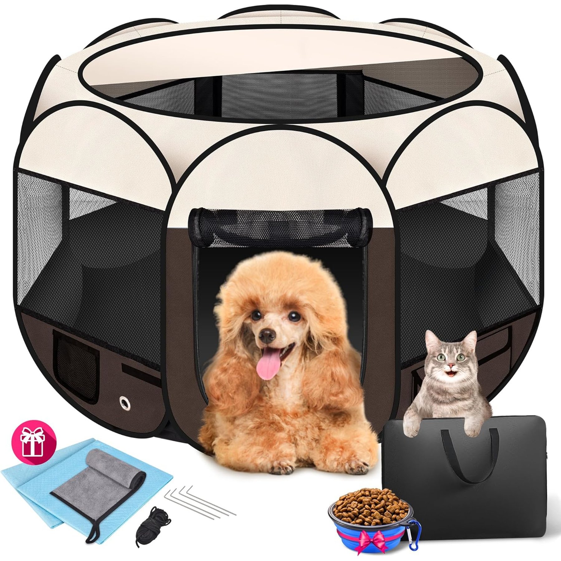 HOMAGICO Dog Playpen, Brown, 36-in