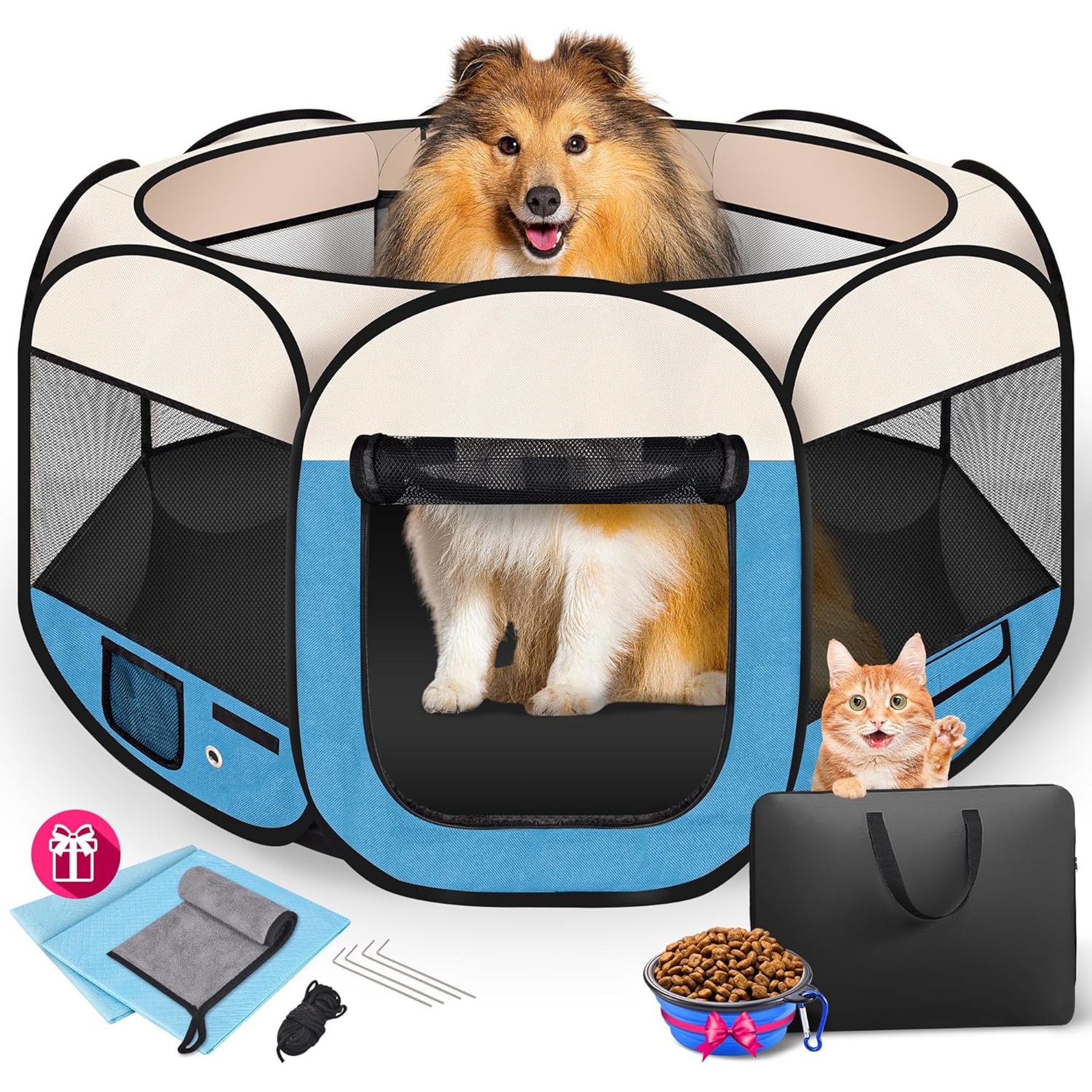 HOMAGICO Dog Playpen, Blue, 45-in