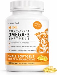 Chew + Heal Mini Wild-Caught Omega-3 Softgels Skin & Coat Supplement for Puppies, 180 count