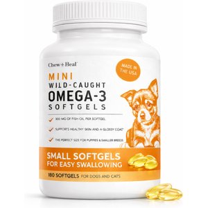 Chew + Heal Mini Wild-Caught Omega-3 Softgels Skin & Coat Supplement for Puppies, 180 count