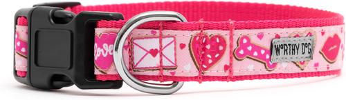Show full view: The Worthy Dog Love & Kisses Nylon Dog Collar, Pink, X-Small: 5 to 11-in neck, 1/2-in wide slide 2 of 4