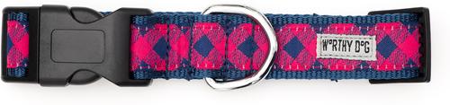 Show full view: The Worthy Dog Bias Buffalo Plaid Adjustable Dog Collar, Navy/Pink, X-Large slide 3 of 4