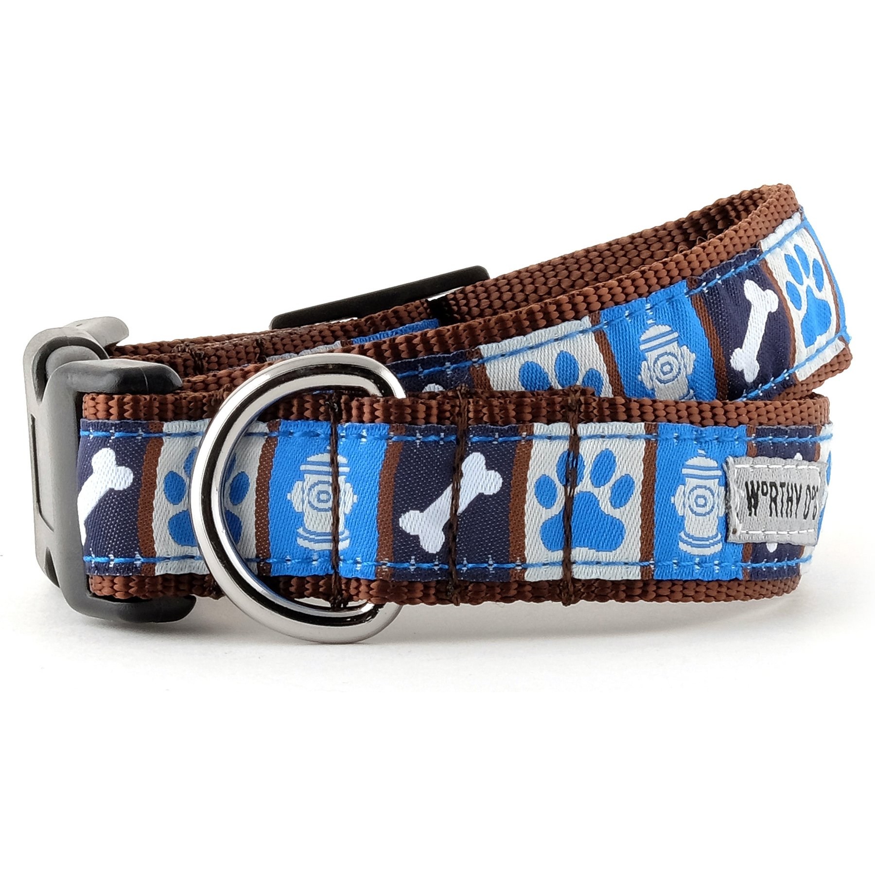The Worthy Dog A Dog's Life Adjustable Dog Collar, Blue, Large