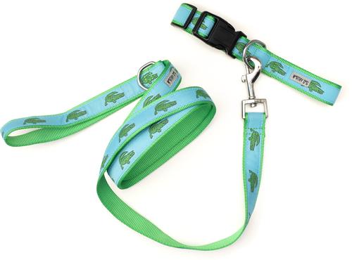 Show full view: The Worthy Dog Alligators Adjustable Dog Collar, Blue, Small slide 3 of 3