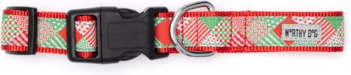 Show full view: The Worthy Dog Americana Holiday Nylon Dog Collar, Red/Green, Medium: 11 to 17-in neck, 1-in wide slide 2 of 3