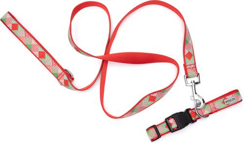 Show full view: The Worthy Dog Americana Holiday Nylon Dog Collar, Red/Green, Medium: 11 to 17-in neck, 1-in wide slide 3 of 3