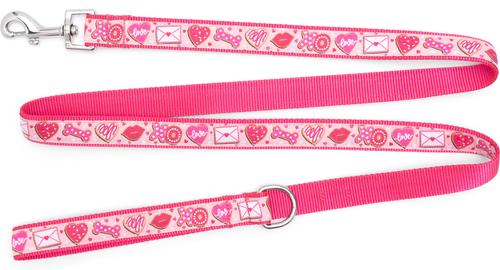 Show full view: The Worthy Dog Love & Kisses Nylon Dog Lead, Pink, Large: 5-ft long, 1-in wide slide 2 of 3