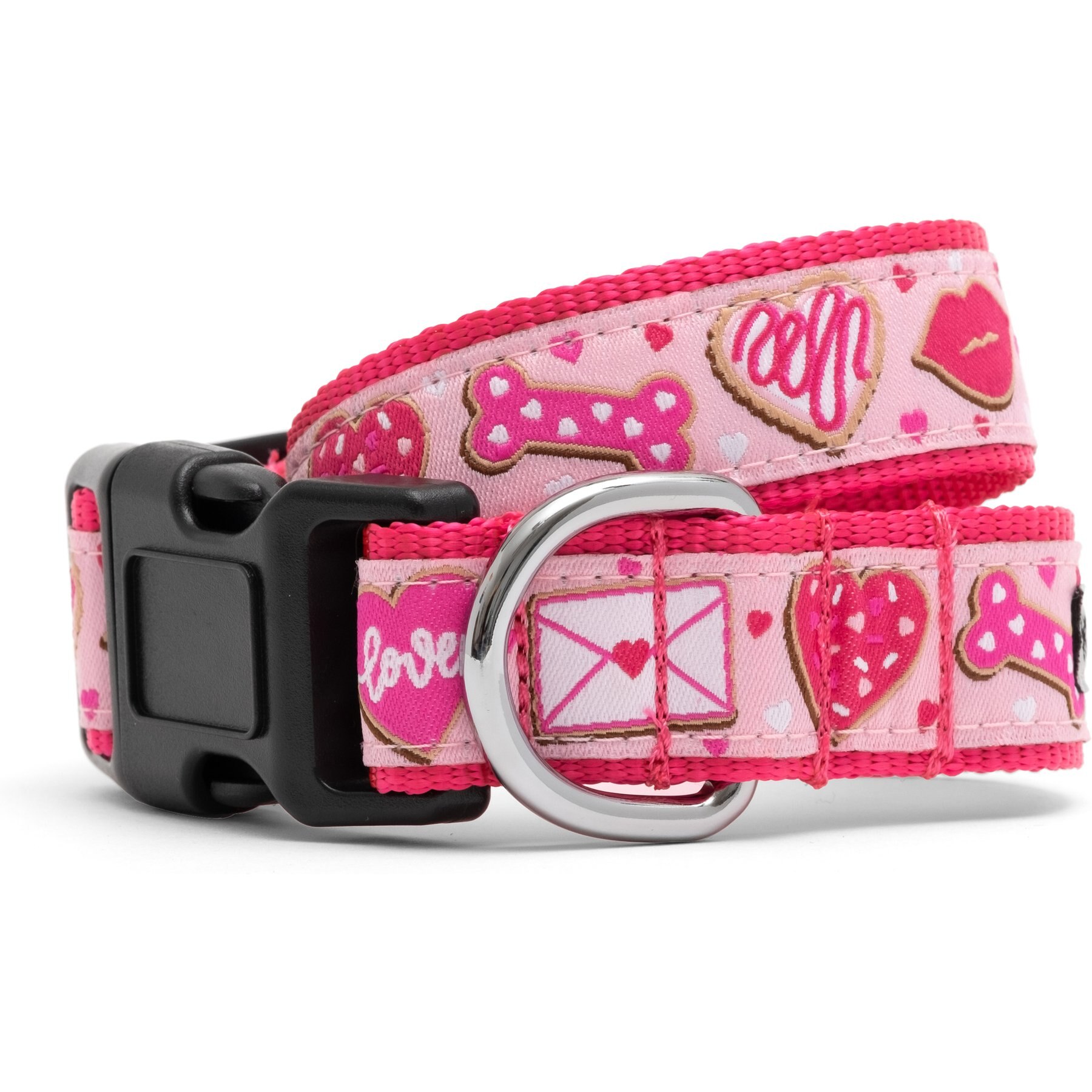 The Worthy Dog Love & Kisses Nylon Dog Collar, Pink, Large: 14 to 20-in neck, 1-in wide