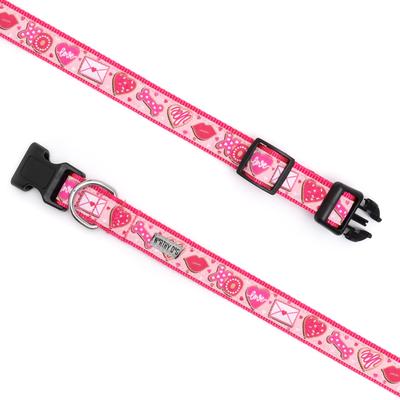 Show full view: The Worthy Dog Love & Kisses Nylon Dog Collar, Pink, X-Small: 5 to 11-in neck, 1/2-in wide slide 4 of 4