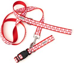 The Worthy Dog Colorblock Hearts Adjustable Dog Collar, Red/Pink, X-Small slide 2 of 3