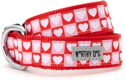 The Worthy Dog Colorblock Hearts Adjustable Dog Collar, Red/Pink, Small