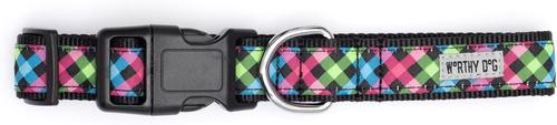 Show full view: The Worthy Dog Carnival Check Adjustable Dog Collar, Multi-Color, X-Large slide 2 of 3