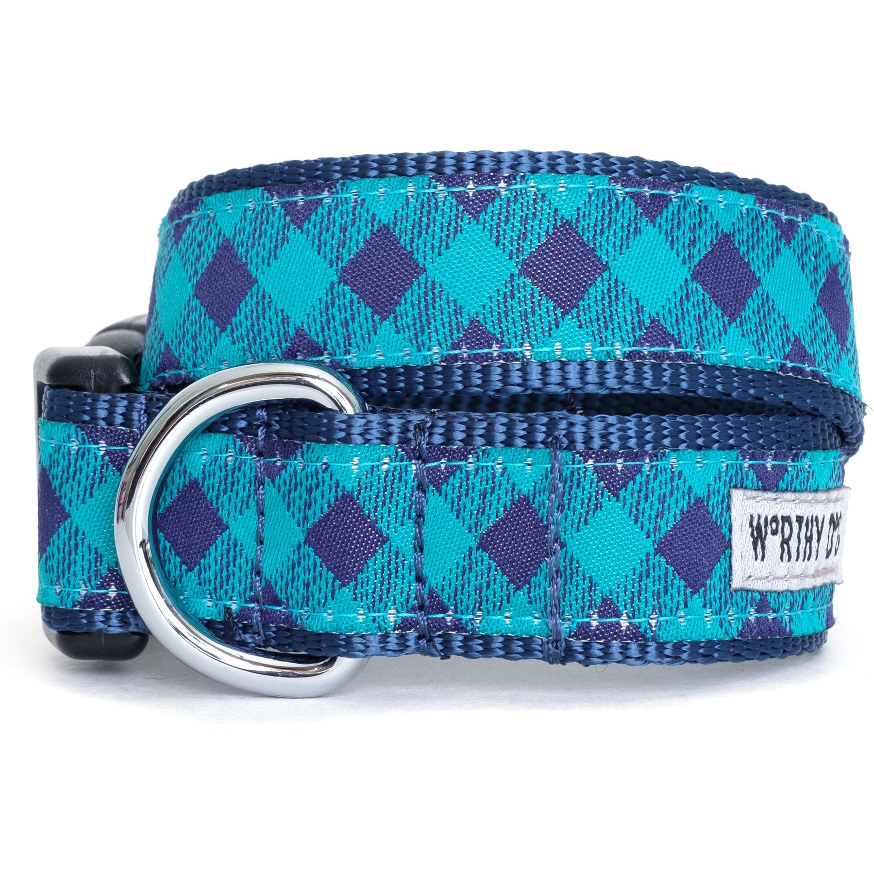 The Worthy Dog Bias Buffalo Plaid Adjustable Dog Collar, Navy/Green, X-Large