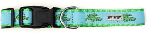 Show full view: The Worthy Dog Alligators Adjustable Dog Collar, Blue, Small slide 2 of 3