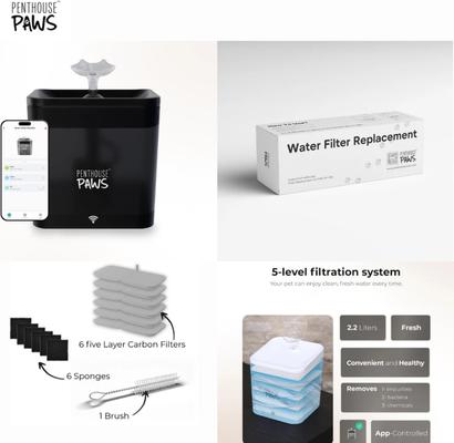 Show full view: Penthouse Paws Smart Water Fountain Whisper-Quiet for Dog & Cat, Black, 74-oz slide 9 of 11