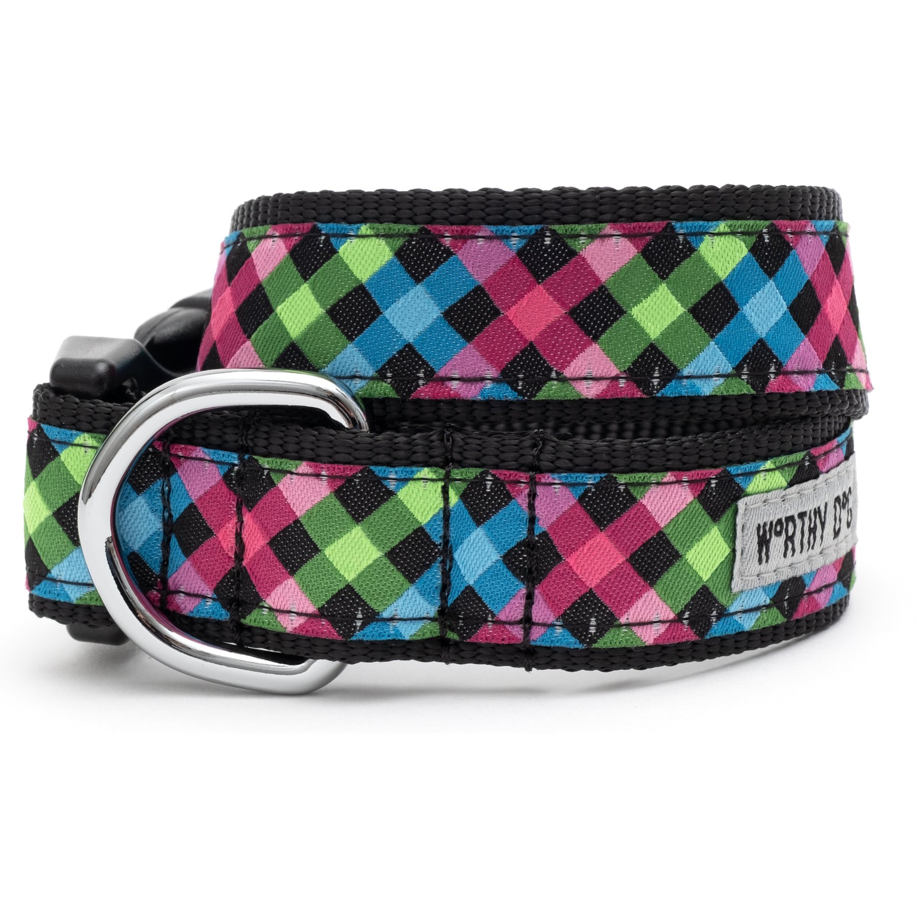 The Worthy Dog Carnival Check Adjustable Dog Collar, Multi-Color, X-Large