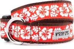 The Worthy Dog Aloha Adjustable Dog Collar, Coral, X-Small