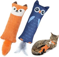 Fashion's Talk 2-Pack Fox & Owl Plush Kicker Cat Toys with Catnip