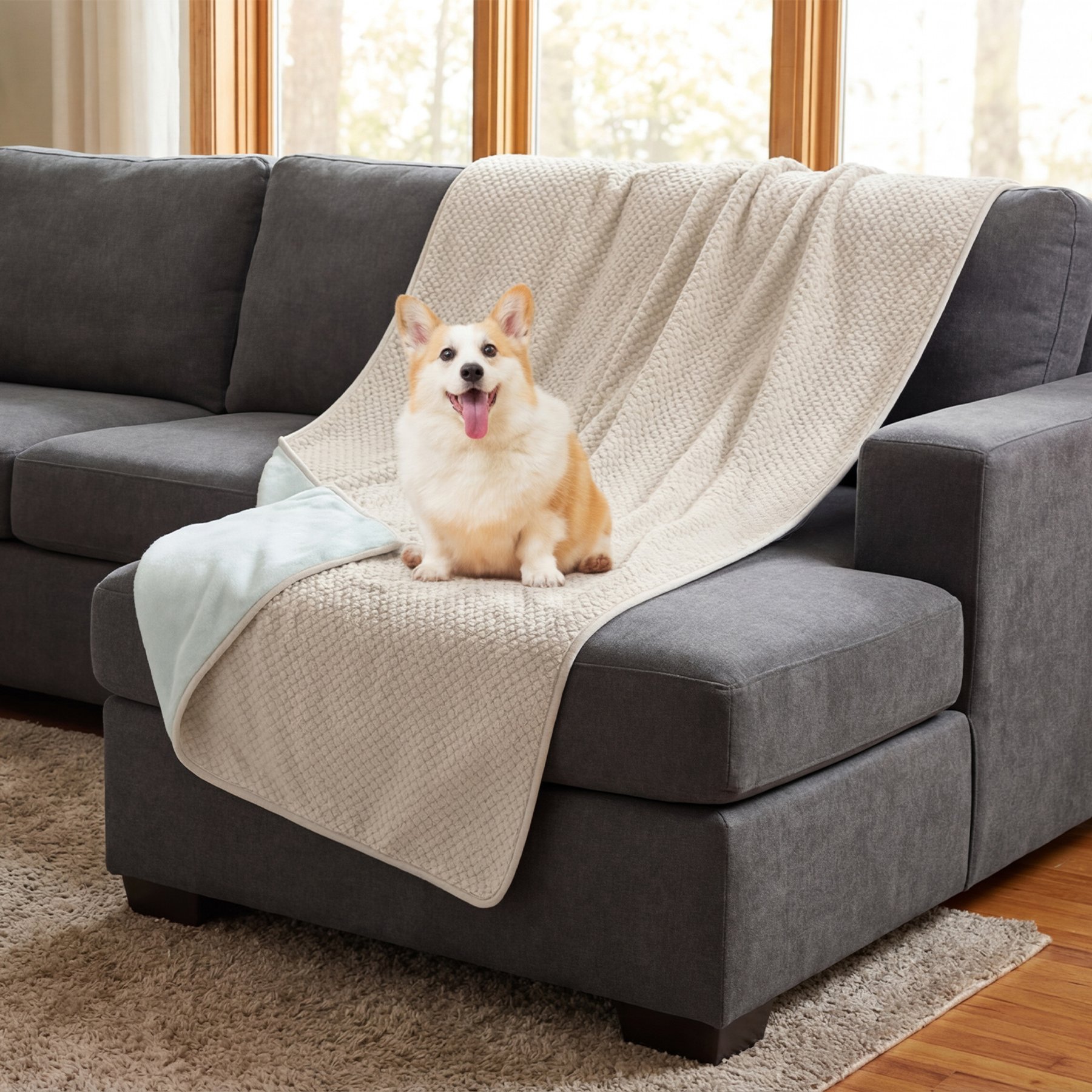 H.VERSAILTEX Waterproof Reversible Dog & Cat Blanket & Scratch Proof Furniture Protector, Beige, X-Large: 50 x 60-in