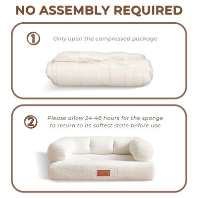 Show full view: ATJafurn Indoor Faux Shearling Sofa Furniture Style Elevated Dog & Cat Couch Bed with Leather Nameplate, White, Large slide 5 of 9