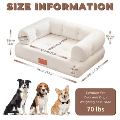 Show full view: ATJafurn Indoor Faux Shearling Sofa Furniture Style Elevated Dog & Cat Couch Bed with Leather Nameplate, White, Large slide 3 of 9