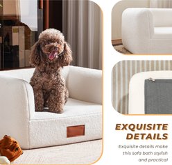 ATJafurn Indoor Faux Shearling Sofa Furniture Style Elevated Dog & Cat Couch Bed with Leather Nameplate, White, Small slide 2 of 9