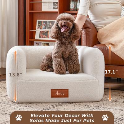Show full view: ATJafurn Indoor Faux Shearling Sofa Furniture Style Elevated Dog & Cat Couch Bed with Leather Nameplate, White, Small slide 7 of 9