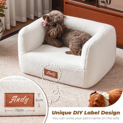 Show full view: ATJafurn Indoor Faux Shearling Sofa Furniture Style Elevated Dog & Cat Couch Bed with Leather Nameplate, White, Small slide 6 of 9