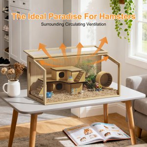 Wisfor Clear Acrylic Openable Top Wooden Hamster Cage with Warm Light, 23.6 x 15.7 x 15.7-in