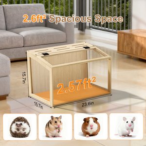 Wisfor Clear Acrylic Openable Top Wooden Hamster Cage with Warm Light, 23.6 x 15.7 x 15.7-in