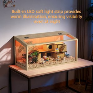 Wisfor Clear Acrylic Openable Top Wooden Hamster Cage with Warm Light, 23.6 x 15.7 x 15.7-in