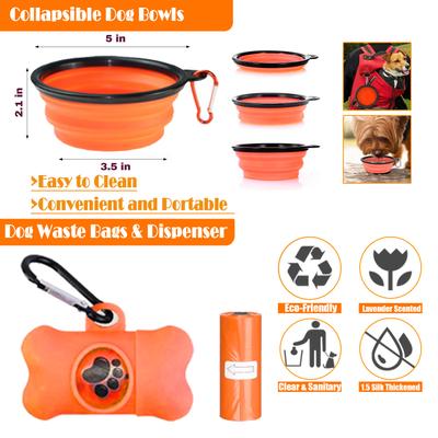 Show full view: Lobeve Reflective Nylon No Pull Training Dog Harness, Collar & Leash Set with Retractable Seat Belt, Collapsible Bowls & Poop Bag Dispenser, Orange, Medium: 16 to 27-in chest slide 8 of 10