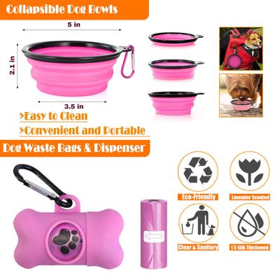 Show full view: Lobeve Reflective Nylon No Pull Training Dog Harness, Collar & Leash Set with Retractable Seat Belt, Collapsible Bowls & Poop Bag Dispenser, Pink, Medium: 16 to 27-in chest slide 9 of 10