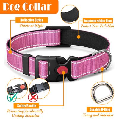 Show full view: Lobeve Reflective Nylon No Pull Training Dog Harness, Collar & Leash Set with Retractable Seat Belt, Collapsible Bowls & Poop Bag Dispenser, Pink, Medium: 16 to 27-in chest slide 7 of 10