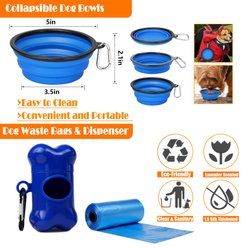 Lobeve Reflective Nylon No Pull Training Dog Harness, Collar & Leash Set with Retractable Seat Belt, Collapsible Bowls & Poop Bag Dispenser, Blue, Large: 20 to 33-in chest slide 2 of 8