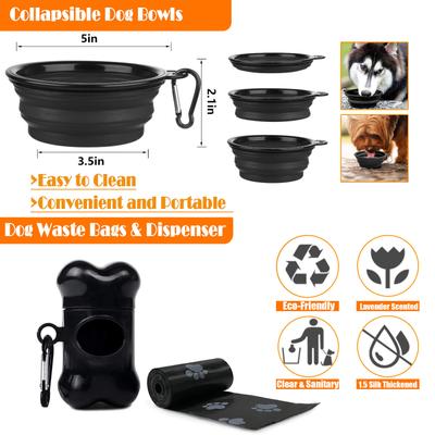 Show full view: Lobeve Reflective Nylon No Pull Training Dog Harness, Collar & Leash Set with Retractable Seat Belt, Collapsible Bowls & Poop Bag Dispenser, Black, Small: 15 to 23-in chest slide 8 of 9