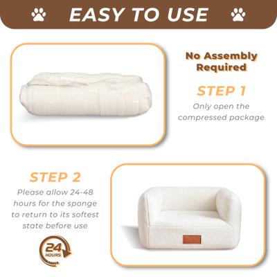 Show full view: ATJafurn Indoor Faux Shearling Sofa Furniture Style Elevated Dog & Cat Couch Bed with Leather Nameplate, White, Small slide 9 of 9