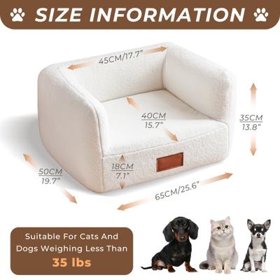 Show full view: ATJafurn Indoor Faux Shearling Sofa Furniture Style Elevated Dog & Cat Couch Bed with Leather Nameplate, White, Small slide 3 of 9