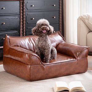 ATJafurn Indoor Leather Sofa Furniture Style Elevated Dog & Cat Couch Bed, Medium
