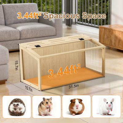 Show full view: Wisfor Clear Acrylic Openable Top Wooden Hamster Cage with Warm Light, 31.5 x 15.7 x 15.7-in slide 9 of 10