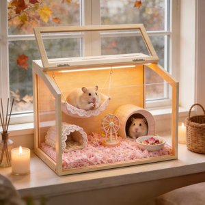 Wisfor Clear Acrylic Openable Top Wooden Hamster Cage with Warm Light, 23.6 x 15.7 x 15.7-in